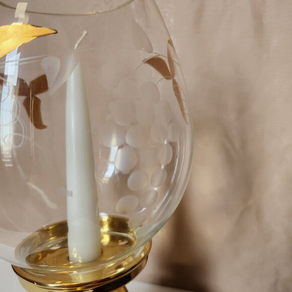 VINTAGE Partylite "Tuscany Lamp" Gold Leaf & Etched Grapes With Gold Pillar Base - Picture 5 of 13